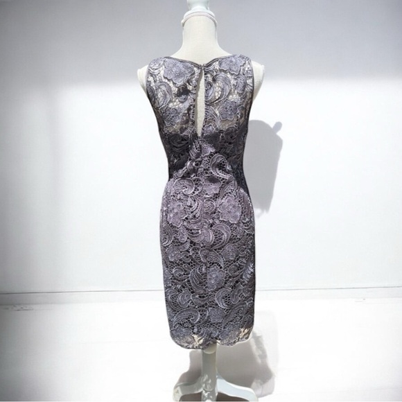 🌻Adrianna Papell Gray Illusion Lace Special Occasion Sheath Dress Size 8 - Picture 6 of 11
